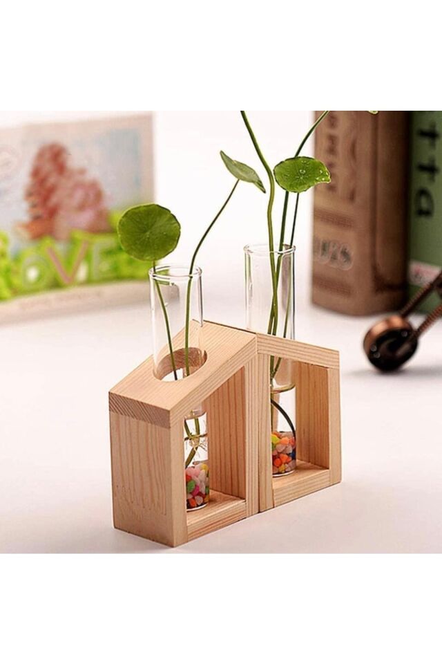 Ahşap Ev Stand Çiçek Vazosu Modern Masa Dekorasyon Ev, Bahçe Dekorasyonu Bitki Köklendirme