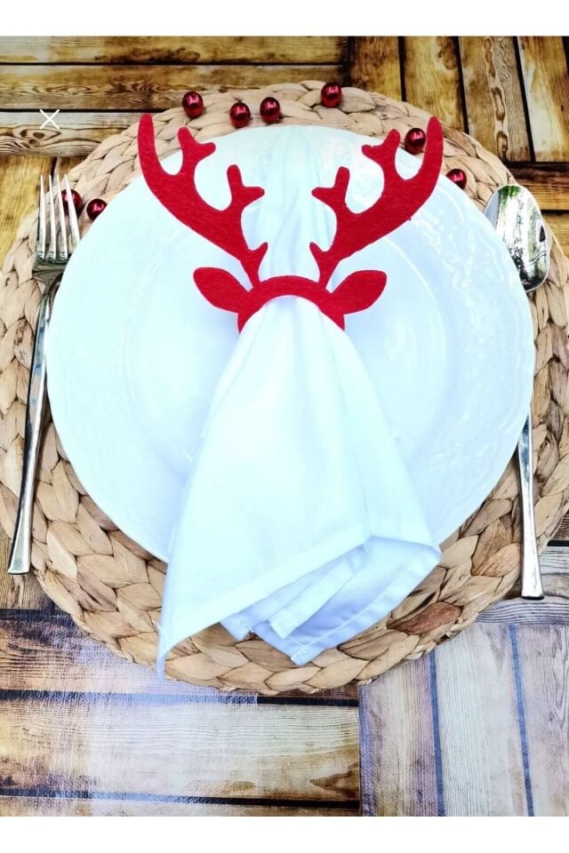 6 Adet Dekoratif Geyikli Peçete Yüzüğü Yeni Yıl SÜSÜ