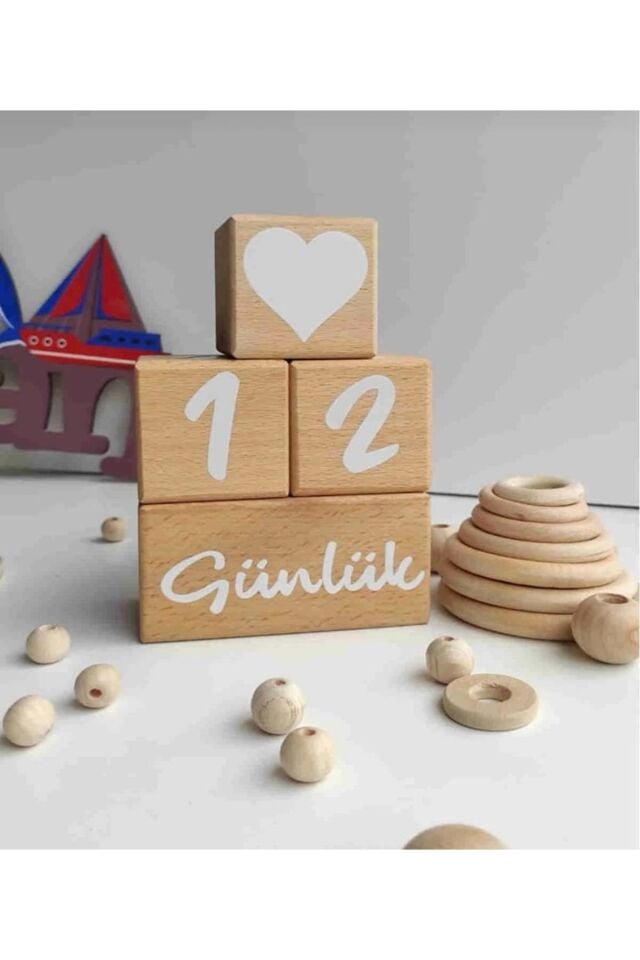Ahşap Anı Küpleri Anne Bebek Fotoğraf Çekim Ve Dekor 4 Lü Türkçe Set Bebek Hediiyelik Ahşap