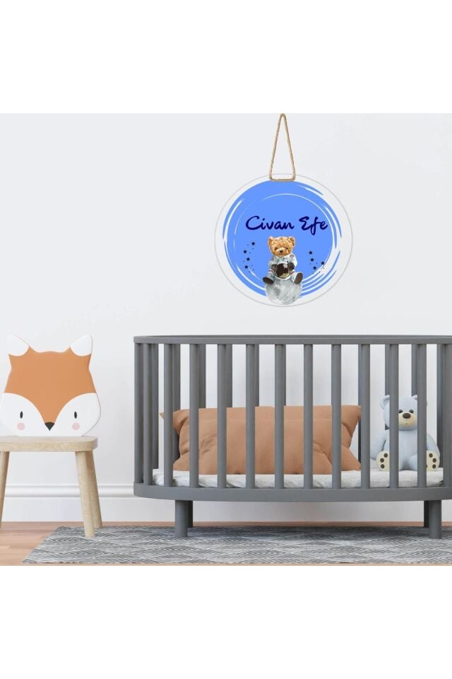 İsme Özel Ahşap Bebek Odası Kapı Süsü – Beyaz