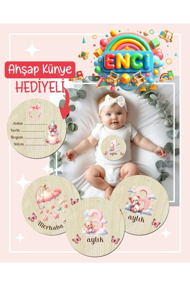 Ahşap Bebek Anı Plakları – Bej, Model 2