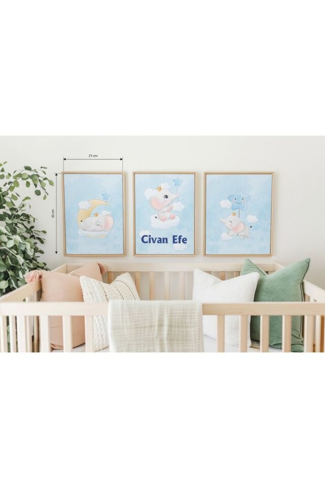 İsme Özel 3'Lü Bebek Odası Tablosu Oda Dekoru Yeni Doğan Hediyesi BEBEK BAKIM HEDİYELİK