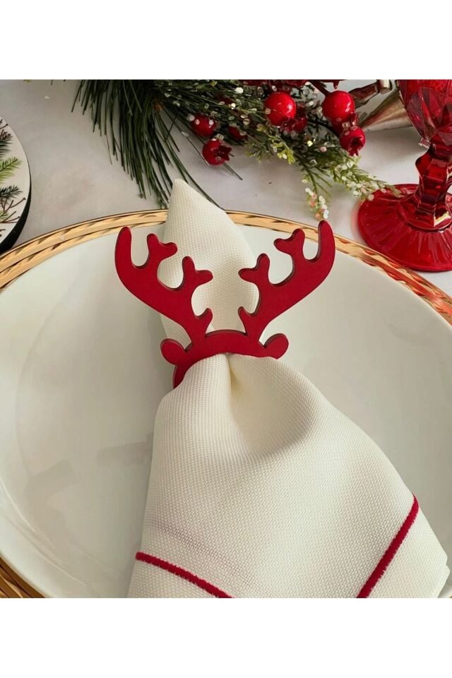 6'Lı Kırmızı Renk Yılbaşı Peçete Halkası yeniyıl hediyesi çam ağacı yılbaşı masası